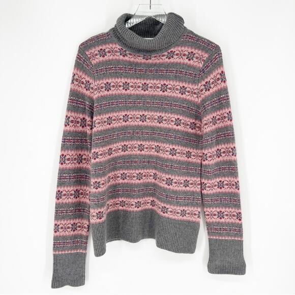 Garnet Hill Fair Isle Angora Blend Turtleneck Sweater L Grey - Picture 2 of 6
